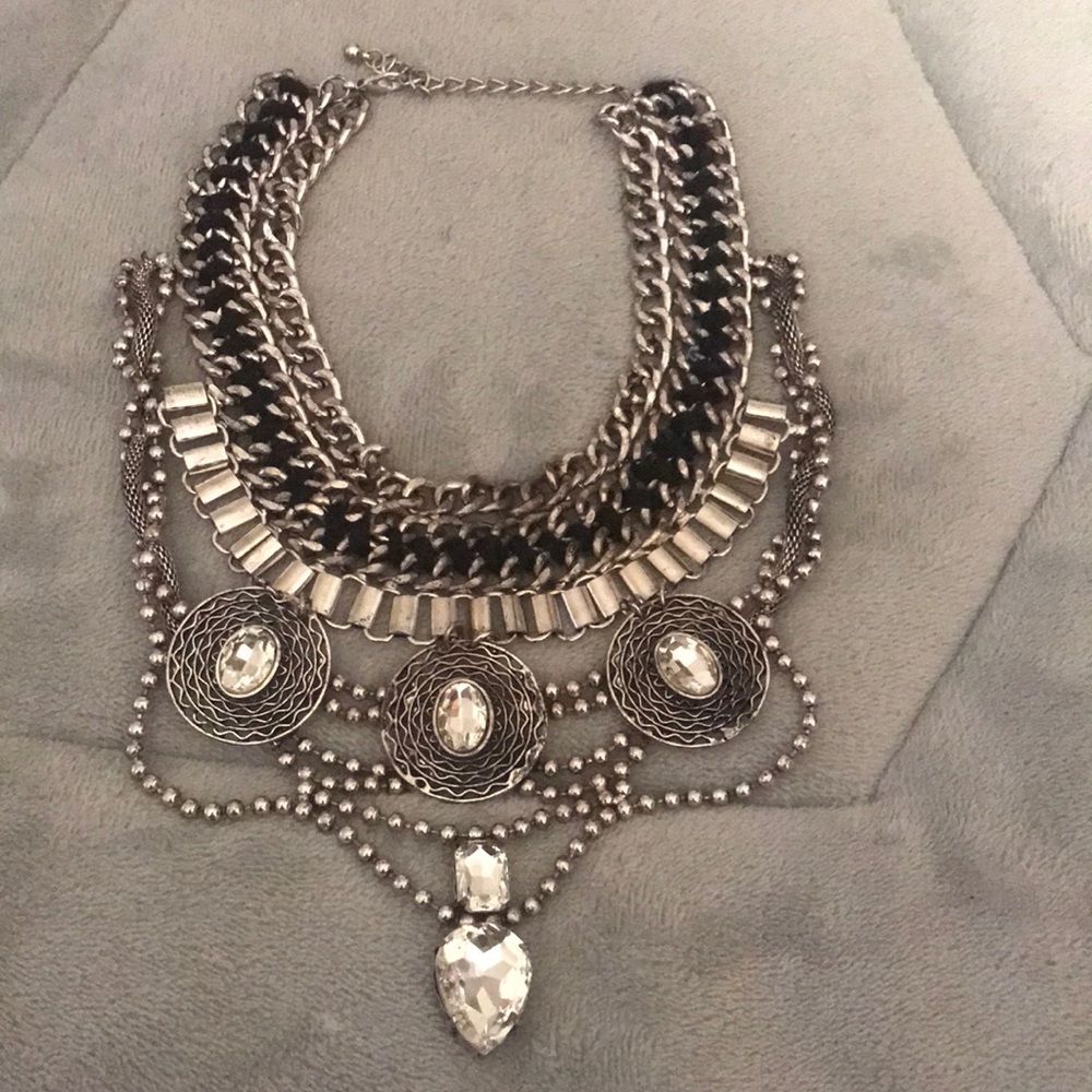 Silver tone faux diamond necklace.